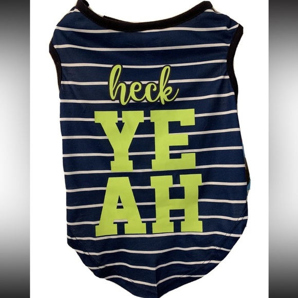 NWT Dog Pet Shirt-Large “Heck Yeah” Fun Summer Stripe Blue Green - Picture 1 of 5